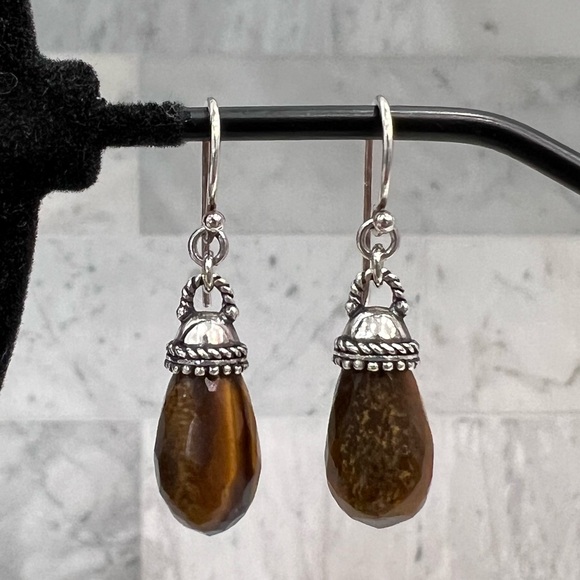 Jewelry - South African Tiger’s Eye Sterling Silver Crowned Drop Earrings